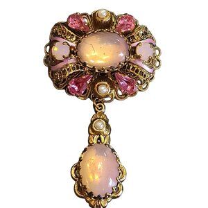 Vintage Signed W. Germany Unusual Glass and Enamel Brooch (A2211)